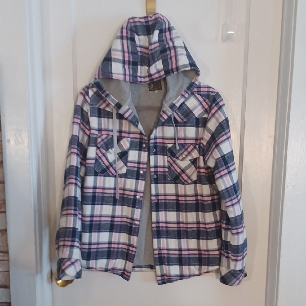 Roper Pink and Blue  Flannel Plaid Hooded Jacket Women' Size Small